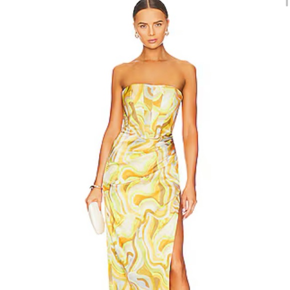 Bardot Dresses & Skirts - Bardot Strapless Dress in Yellow and Orange Swirl